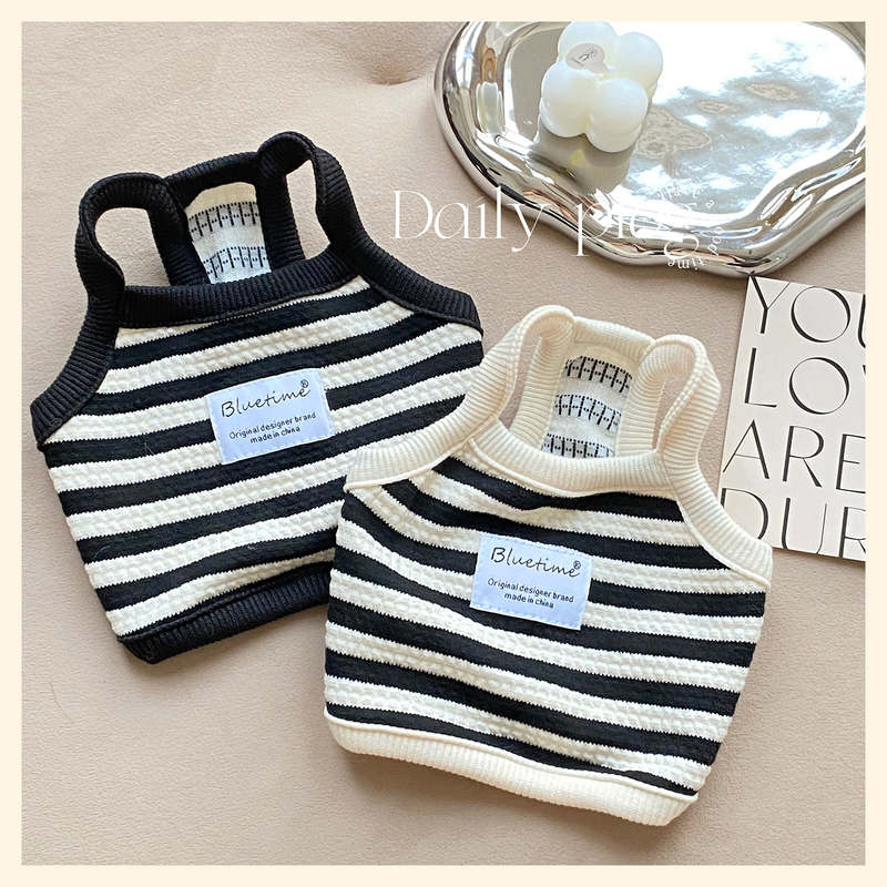 Black and White Sandwich Style~ French Pet Clothing Summer Teddy Summer Outfit Pomeranian Vest Sleeveless Sling Cat Anti-Shedding