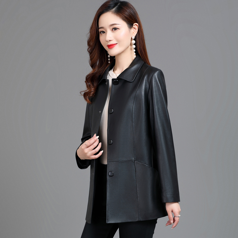 Single-Layer Genuine Leather Jacket for Women, 2025 Spring and Autumn Season, New Haining Sheepskin Slim-Fit Plus-Size Short Jacket for Mothers