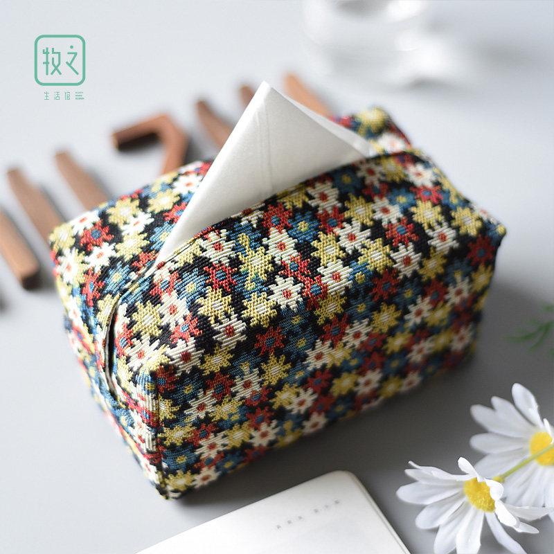 Net red hanging drawer carton small daisy tissue box fabric car household tissue cloth bag small fresh tie lacing model