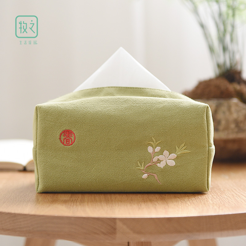 Creative embroidery cotton linen tissue box fabric draw paper box living room coffee table desk home facial paper cover dining table tissue pack