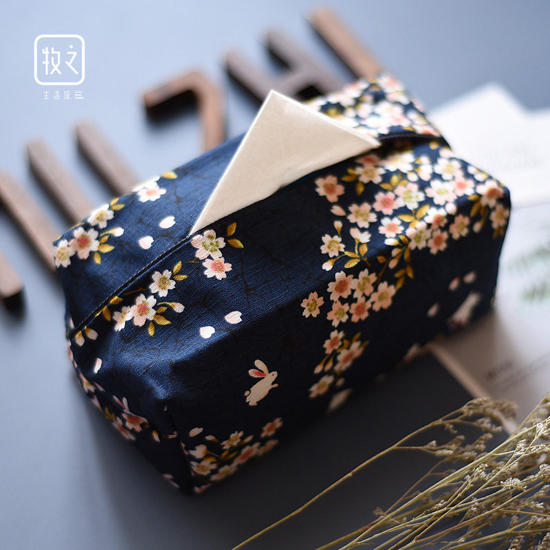 Japanese sakura tissue box fabric set living room home draw paper box simple cartoon cute face paper set storage cloth bag