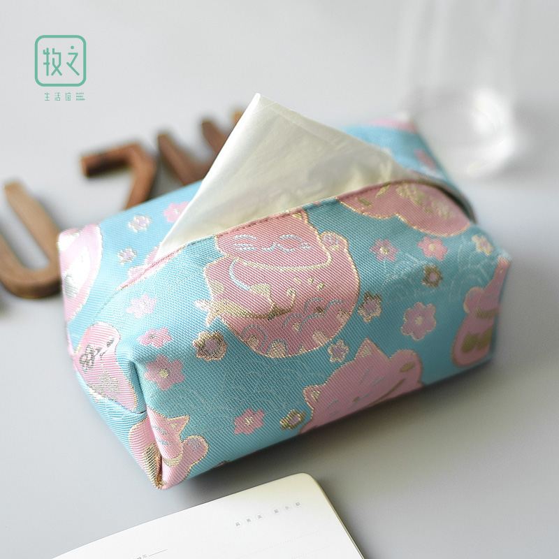 Creative tissue box cloth art lucky cat tissue bag literary hipster extraction toilet paper set cute cartoon paper box home
