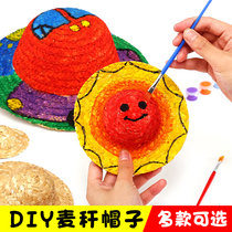Childrens diy hand-painted straw hats kindergarten classroom creative ornaments ornaments handmade decorations large medium and small straw hats