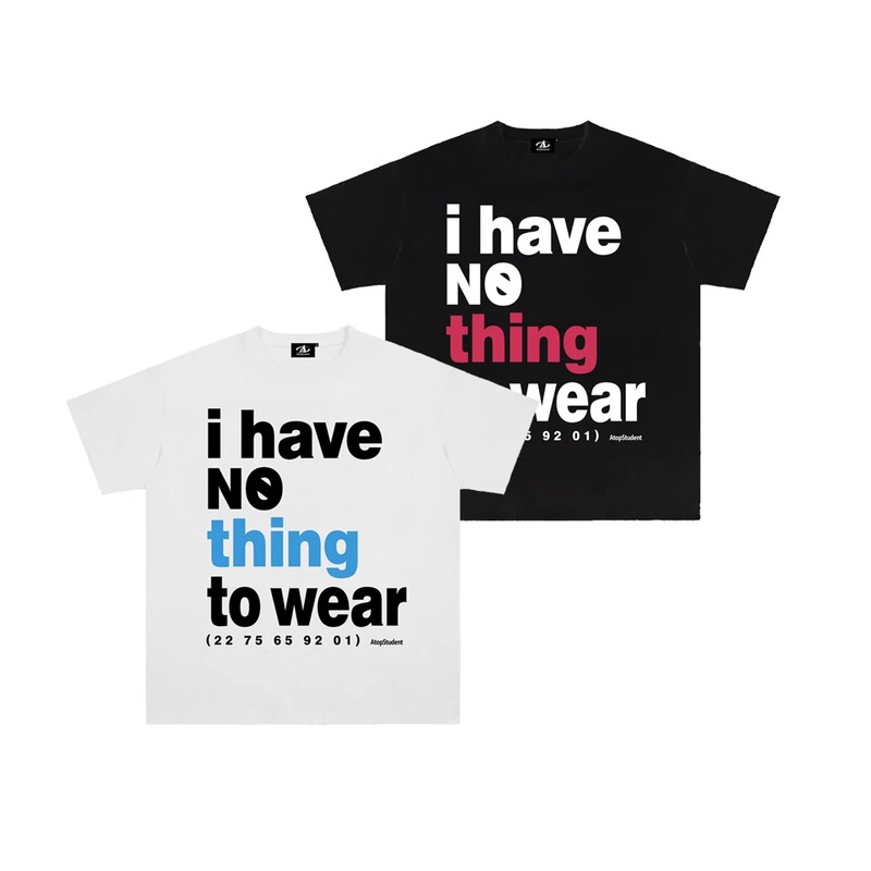 I Have No Clothes to Wear" Atop Top Student Letter Loose T-Shirt Heavyweight 300g Pure Cotton Couple Short-Sleeved Top