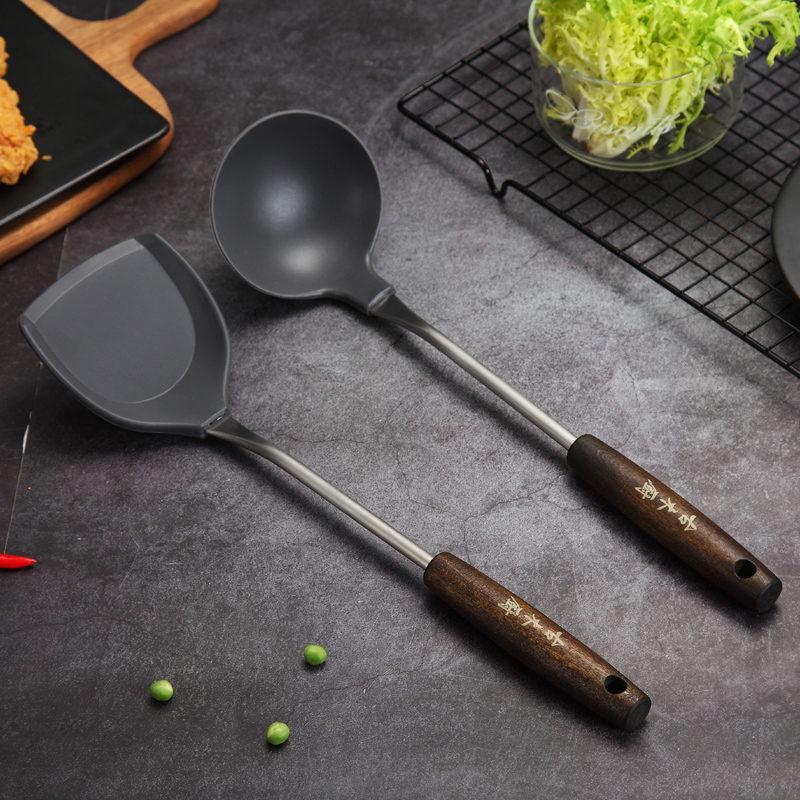 Silicone cooking shovel soup spoon high temperature spatula household kitchen utensils set stainless steel non-stick pan special shovel spoon