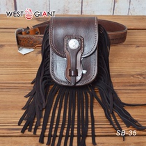 Western denim fanny pack double sided tasseled cowhide