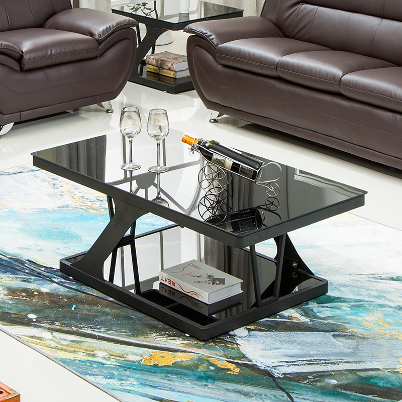 Dongguan Fulin rear modern simple iron tea table small family type living room tempered glass storage tea table edge a few cabinets