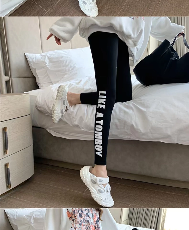 Quần legging đen nữ mùa xuân và mùa thu mỏng mặc eo cao là mỏng và đa năng bó sát skinny co giãn chất lỏng ma thuật quần con chó con - Quần tây thường