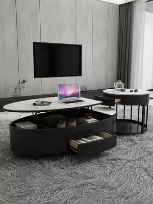 Designer rock board coffee table TV cabinet combination light luxury modern simple lift oval coffee table table living room home