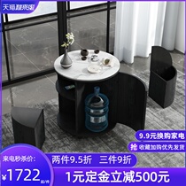 Round balcony tea table and chair combination Kung Fu tea table Solid wood rock board tea table tea set one-piece household tea table