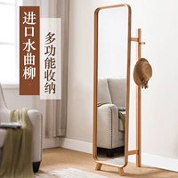 Tất cả các gương gỗ phù hợp gương toàn thân gương thay đồ gương đa chức năng nhà đơn giản hiện đại gió sàn gương gương - Gương gương tròn dây da