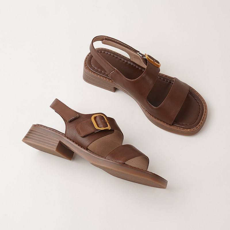 Xiao Ke La Genuine Leather Buckle Sandals for Women, 2025 Summer New Style, Flat, Simple, Versatile, Comfortable, Luogedanlin Xiao Ke La Genuine Leather Buckle Sandals for Women, 2025 Summer New Style, Flat, Simple, Versatile, Comfortable, Luogedanlin