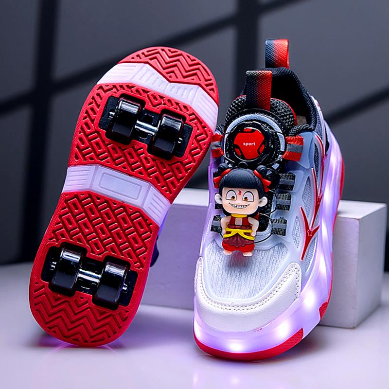 Ao Bing Boys' Roller Shoes 2026 New Model Children's Four-Wheel Invisible Roller Shoes Retractable Light-Up Skate Shoes — 4