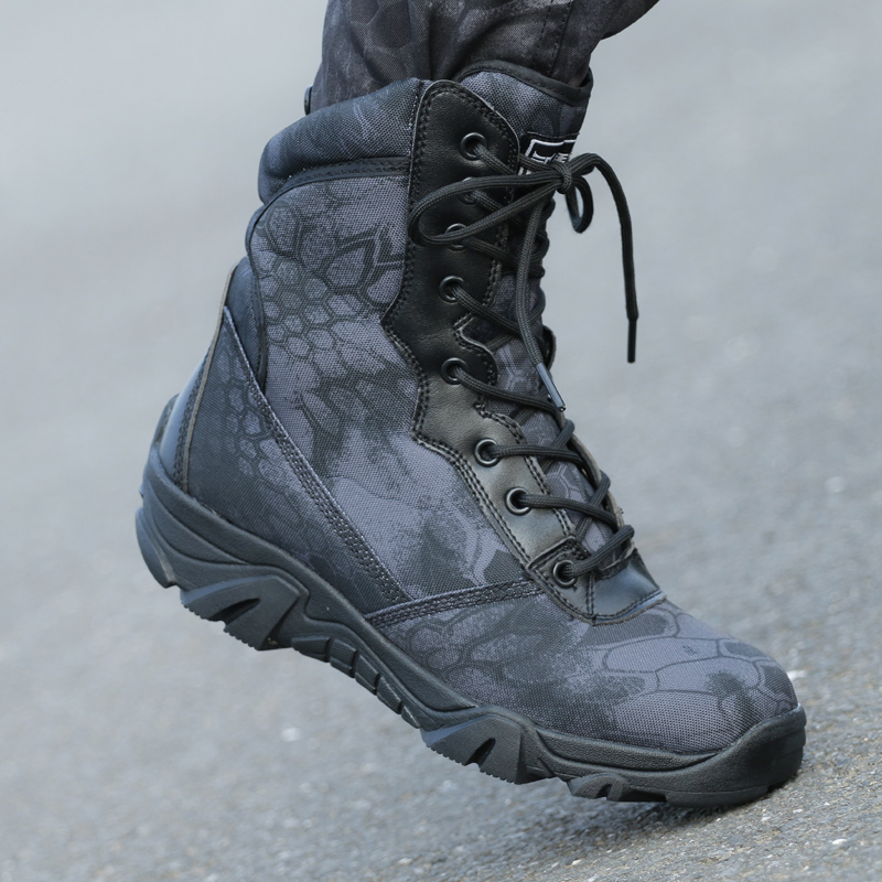 Dunlang outdoor black python camouflage boots men's and women's new high-barrel tactical boots land boots mountaineering boots breathable