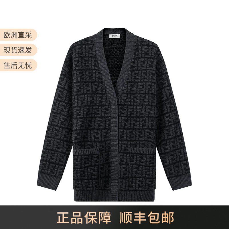 Fendi Women's Cashmere Ff Monogram Mid-Length Knitted Cardigan Women's Sweater Fzc950 Aloj Fendi Women's Cashmere Ff Monogram Mid-Length Knitted Cardigan Women's Sweater Fzc950 Aloj