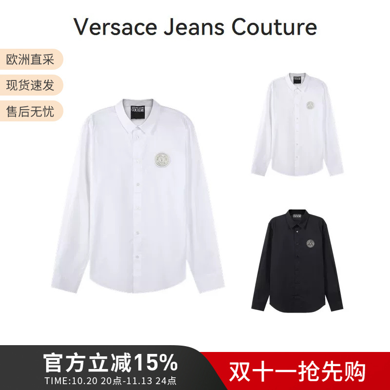 Versace Vjc Men's Cotton V-Shaped Badge Appliqué Casual Long-Sleeved Men's Shirt 74Galys2 Cn001