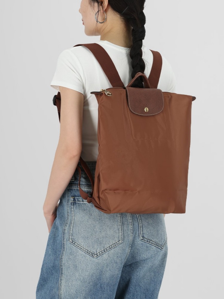 Longchamp/Lonchamp Women's Fabric/Cow Leather Medium Foldable Handbag Backpack 10284