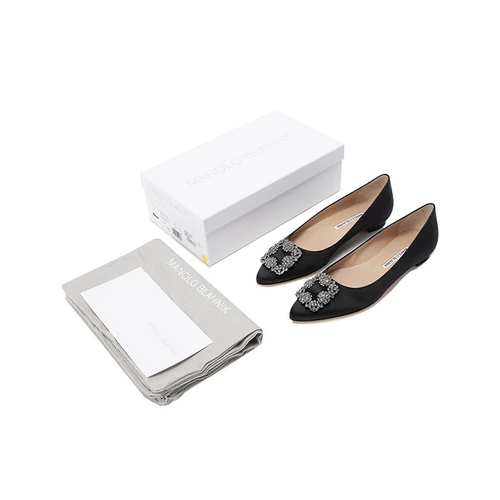 Manolo Blahnik Женская хрустальная бриллиантовая пряжка заостренная плоская обувь MB Сатиновая мелкая рот одиночная обувь 9xx 0348