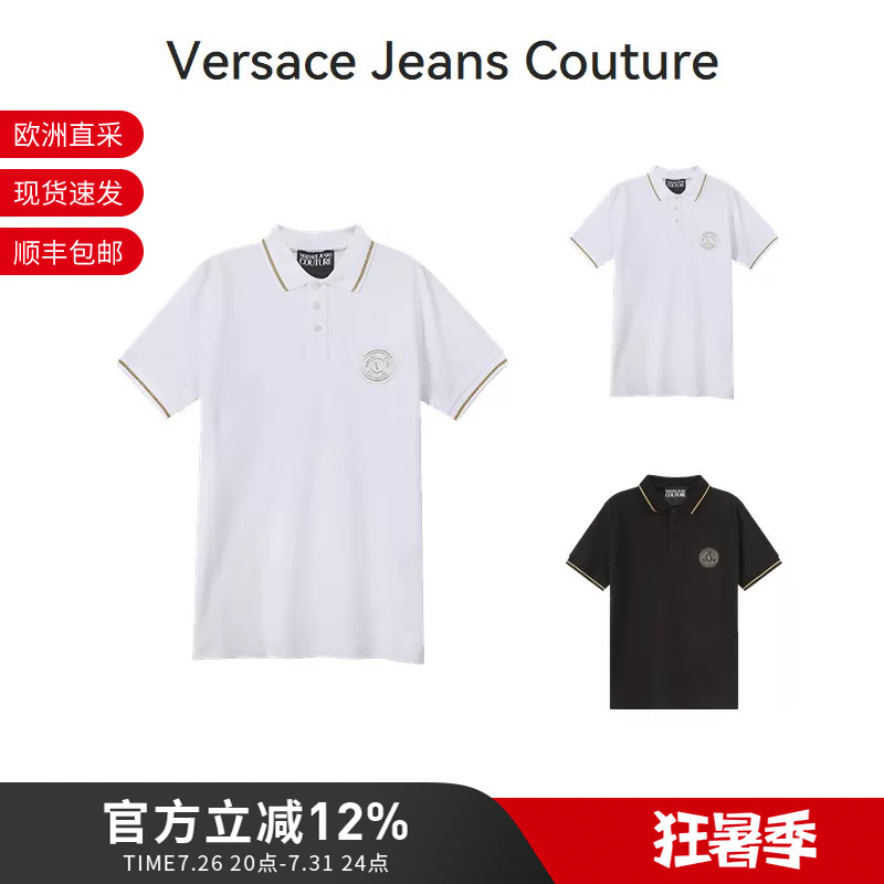 Versace Vjc Men's Cotton V-Shaped Badge Men's Short-Sleeved Polo Shirt Couple Style 74Gagt08 Cj01T
