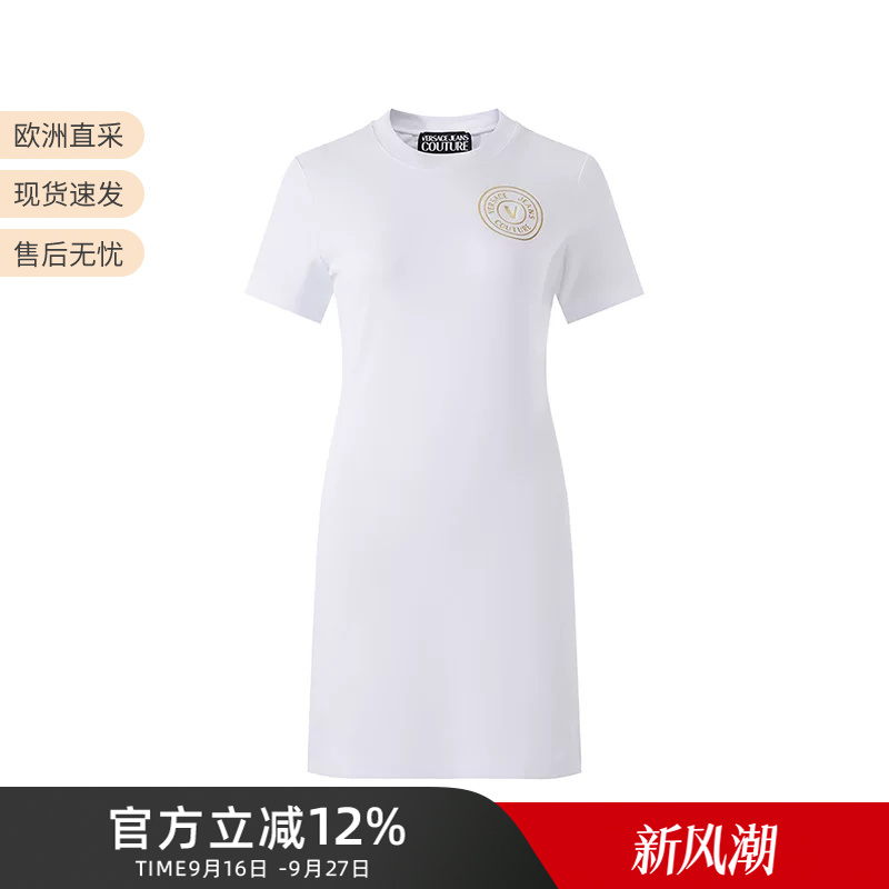 Versace Vjc Women's Cotton Slim Fit Round Neck Short Sleeve T-Shirt Dress 76Haot02 Cj03T Versace Vjc Women's Cotton Slim Fit Round Neck Short Sleeve T-Shirt Dress 76Haot02 Cj03T