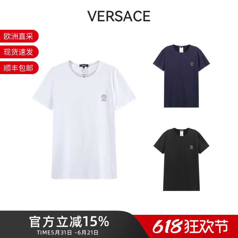 Versace Men's Round Neck Short-Sleeved Slim-Fitting Undershirt T-Shirt Auu01005 1A10011 Versace Men's Round Neck Short-Sleeved Slim-Fitting Undershirt T-Shirt Auu01005 1A10011