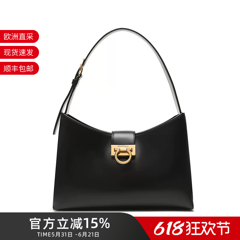 Ferragamo Trifolio Women's Cowhide Distressed Gold Buckle Handbag Shoulder Bag Underarm Bag 210926
