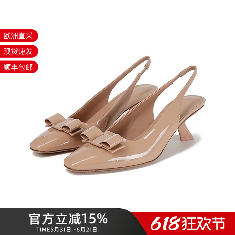 Ferragamo Women's Shiny Cowhide Bow High-Heeled Sandals 5.5cm0763747 Ferragamo Women's Shiny Cowhide Bow High-Heeled Sandals 5.5cm0763747