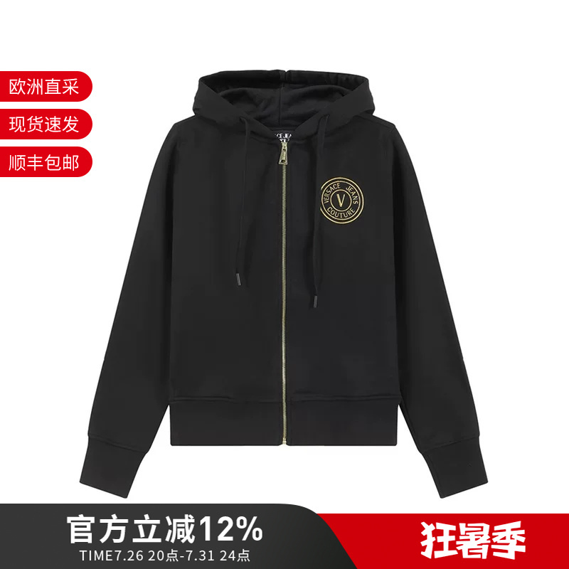 Versace Vjc Women's V-Shaped Badge Hooded Long-Sleeved Sweatshirt Couple's Sweatshirt 75Hait06 Cf06T