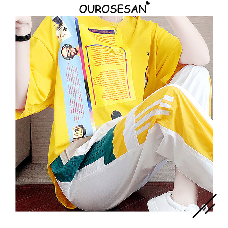 OUROSESAN FASHION SPORTS SUIT WOMEN'S SUMMER STYLE Korean Version Loose of Lean Tide Net Red Casual Two-piece Style