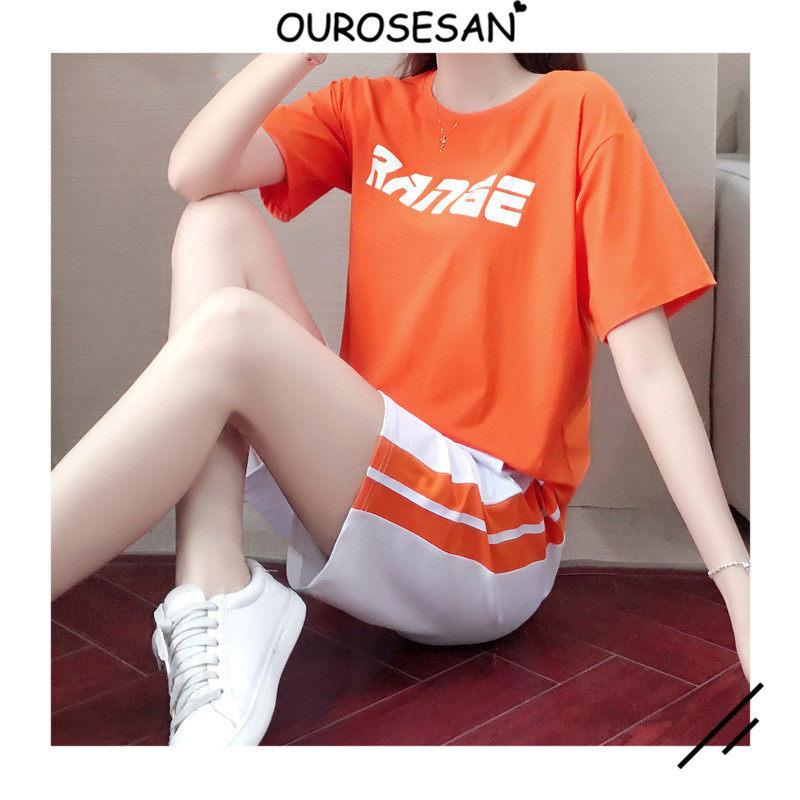 OUROSESAN fashion casual sports suit female Korean version loose short-sleeved shorts two-piece summer