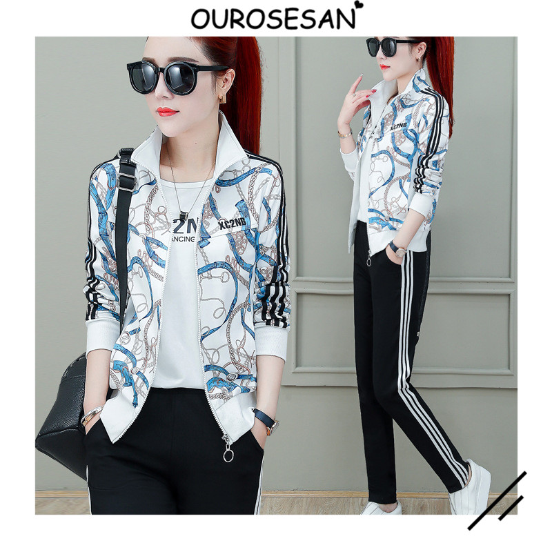 OUROSESAN SPORTS SUIT WOMEN SPRING AUTUMN 2022 NEW FASHION PRINTED BIG SIZE Body Clothing Three Sets