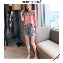 OUROSESAN Leisure Sports Suit Women Summer Tide Card Fashion Korean version hip hop loose short sleeves Two sets