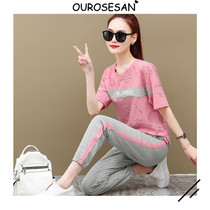 OUROSESAN FASHION CASUAL SPORTSWEAR SUIT WOMEN 2021 Summer new loose short sleeve damp fresh two sets