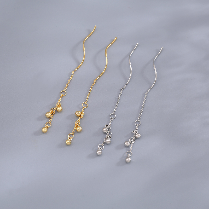 s925 pure silver bean-bean flow Su earnecklace with female Han version brief and small crowd design feeling round pearl wave earrings with a thin face