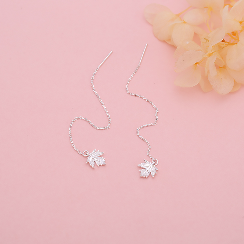 s925 pure silver maple leaf ear necklace female Korean temperament Long version Stream su Superfairy Little freshener with a thin pair of earrings