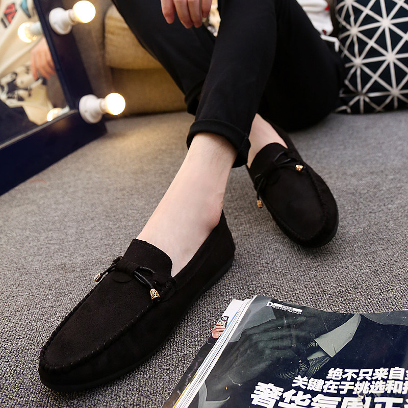 Doudou men's shoes summer Korean version of the trend casual all-match black small leather shoes a pedal lazy driving loafer tide shoes