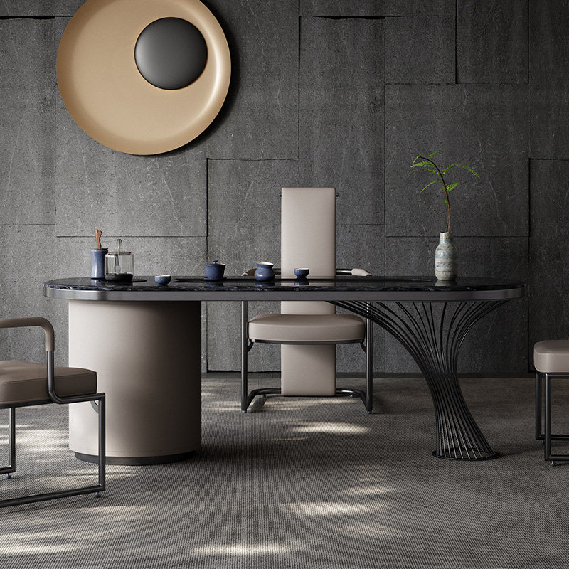 Kung Fu tea table combination modern minimalist balcony villa high-end design tea table integrated natural marble tea table