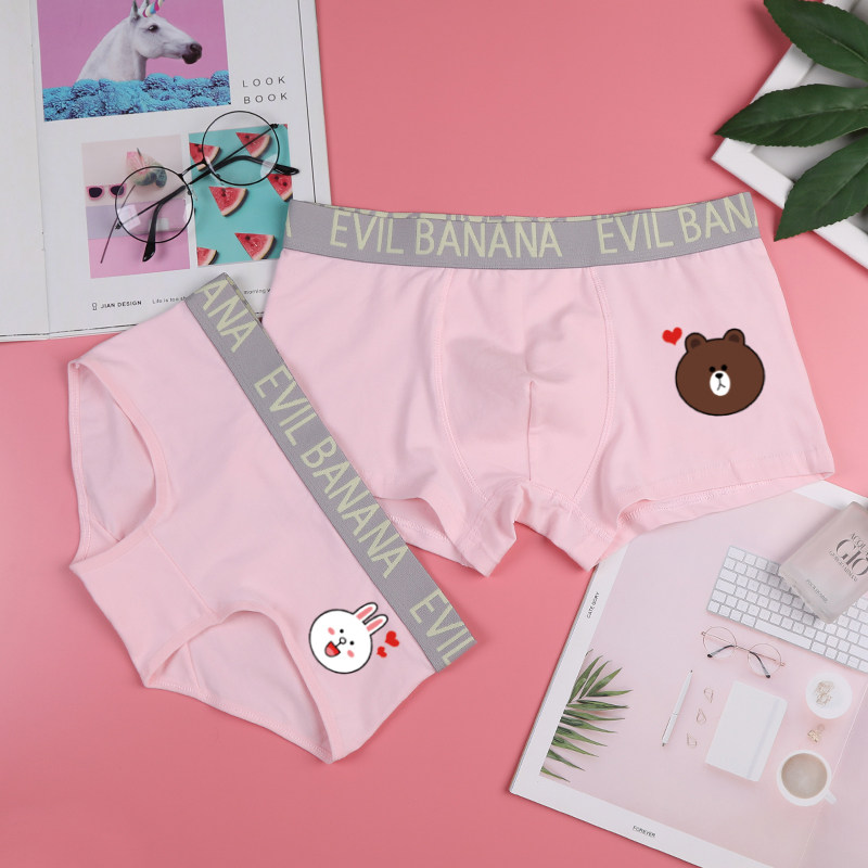 Lovers briefs Cotton Sexy Bear Rabbit Male Flat Corner Woman Triangle Breathable Cartoon Cute Pink Mid Low Waist Minimalist Tide