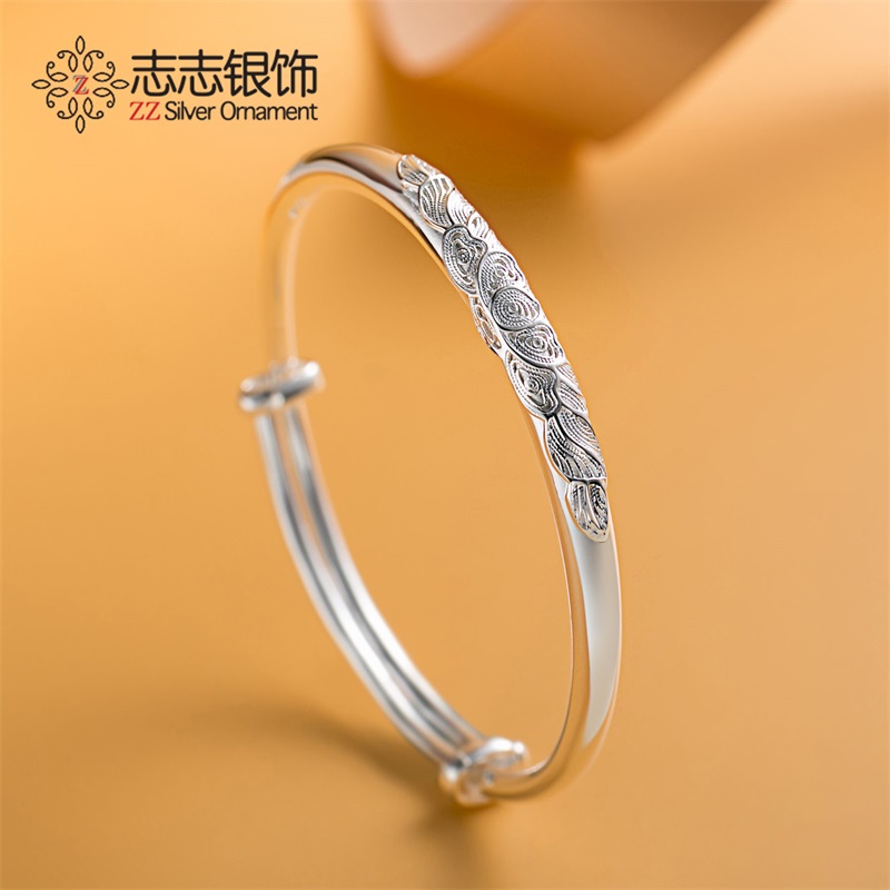 999 pure silver bracelet flower silk push-pull extension bracelet female young solid mother to send girlfriend birthday present