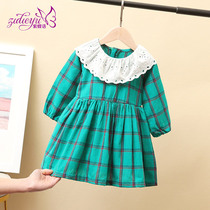 Childrens long sleeve skirt spring and autumn 2021 New Style style dress girl lace collar Princess dress little girl skirt
