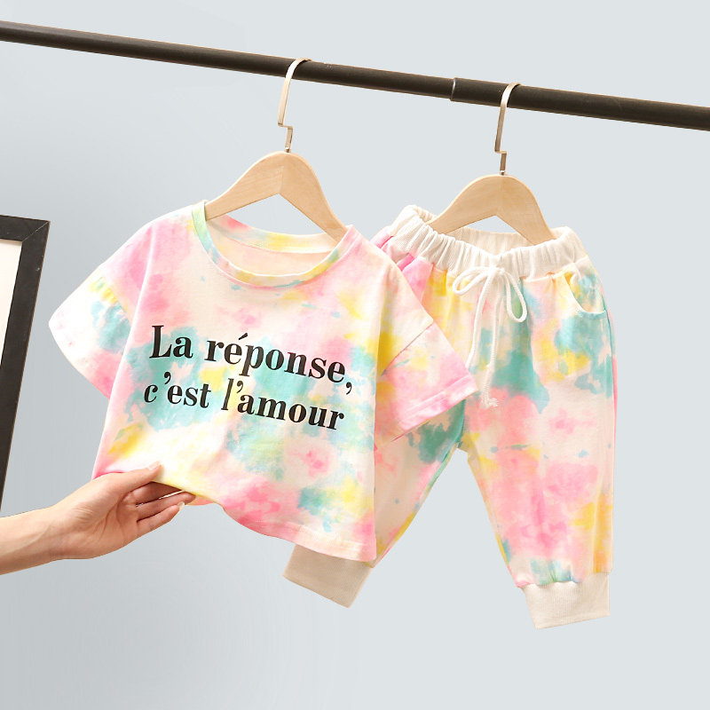 Girl Summer Clothing Suit 2022 New Summer Han Edition Children Casual Short Sleeve Women's Baby Sports Two Suits Foreign Pie