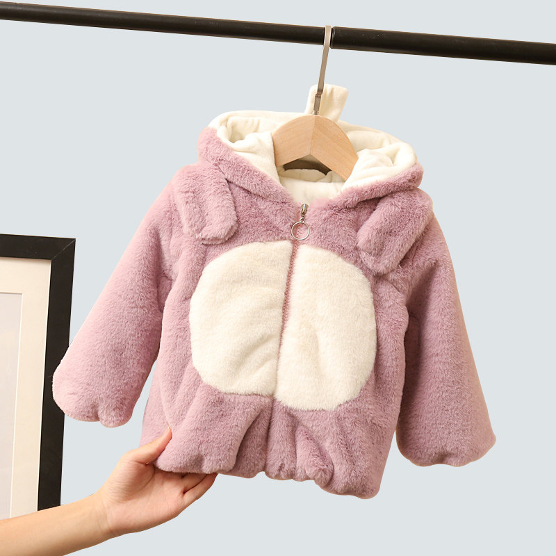 Baby winter coat 2020 new girl's wool sweater foreign style cute children's cartoon fleece 1-3 years old 5 cotton coat
