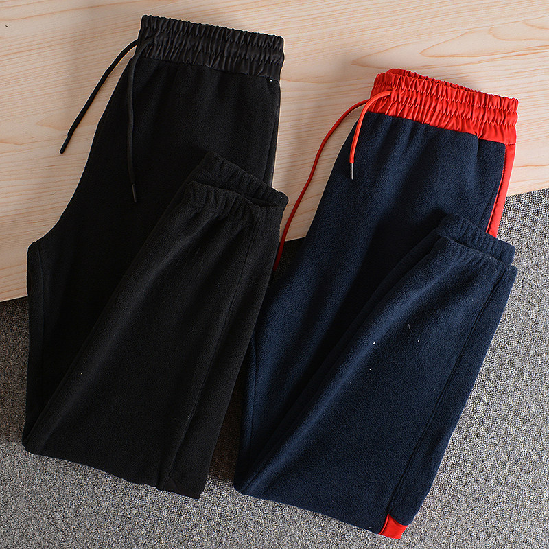 (Self-heating double-sided polar fleece) Men's autumn and winter new product contrast color splicing sports casual pants and pants trendy