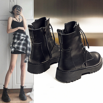 Thick Bottom Martin Boots Summer Thin women 2022 New spring autumn Single boots Children Inn Wind Black Leather Short Boots
