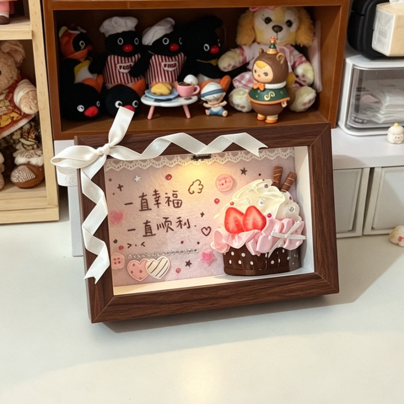 Handmade Luminous 3D Cake Photo Frame DIY Material Kit, High Aesthetic Value, ins Ornaments, Gift for Couples and Best Friends on Their Birthdays Handmade Luminous 3D Cake Photo Frame DIY Material Kit, High Aesthetic Value, ins Ornaments, Gift for Couples and Best Friends on Their Birthdays