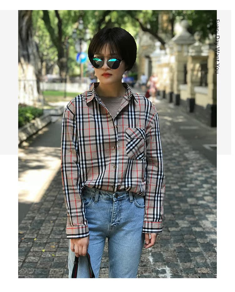 蔻 2018 mới Han Fan chic kẻ sọc giản dị áo sơ mi nữ rộng rãi hoang dã áo sơ mi mùa xuân và mùa thu bf xu hướng shop thời trang công sở