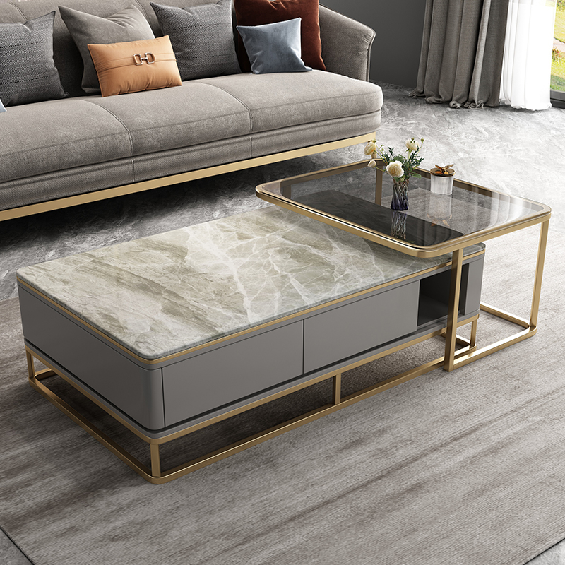 Light extravagant tea table modern living room home rectangular telescopic small family type tea table high-end tea table TV cabinet combo-Taobao