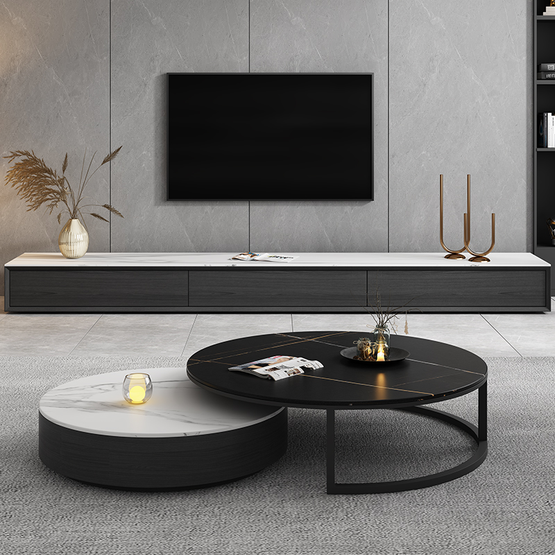 Italian-style modern minimalist slate coffee table TV cabinet combination small apartment home living room coffee table round storage telescopic