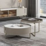 Седловая кожа размер круглый кофейный столик Комбинированный легкий роскошный современный минималистская гостиная Яркая светлая скала с загрязненными стеклянными столешницами