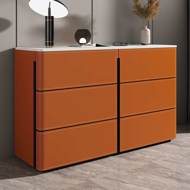 Italian minimalist dining cabinet saddle leather porch cabinet living room drawer cabinet against the wall high cabinet bedroom light luxury slate storage cabinet